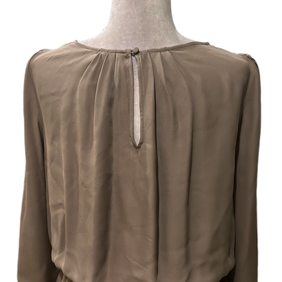 JOIE Silk Brown Pleated Draped Ruched Cuff Ruffle Cutout Blouson Top - M - Picture 7 of 11